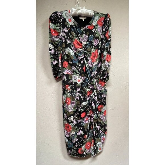 Rebecca Taylor Lua Floral-Print Crewneck Long-Sleeve Jersey Reched Dress Small - Picture 1 of 11